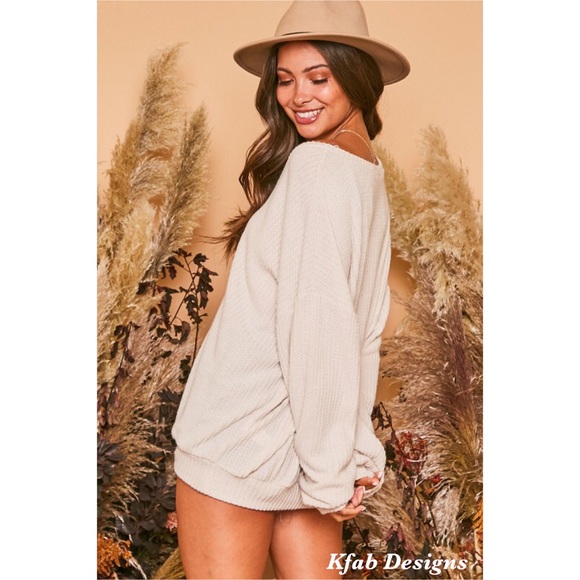 ❤️LAST! Ivory V Neck Brushed Waffle Sweatshirt! - Picture 5 of 7